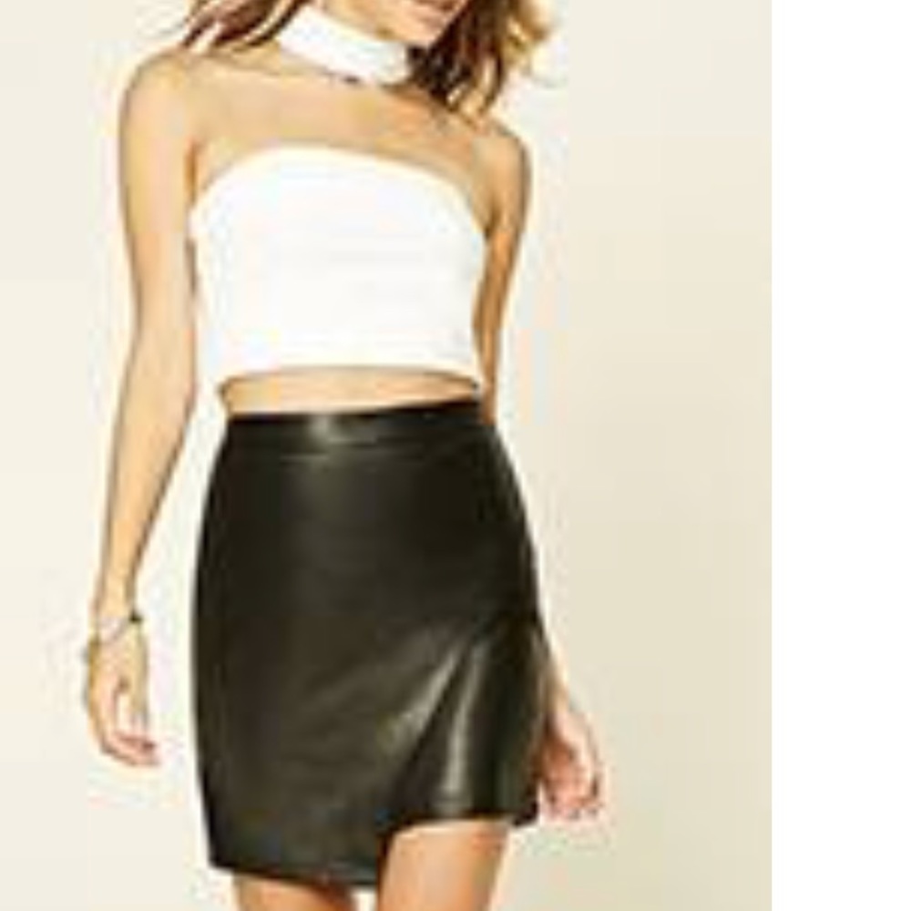 Black Leather Slit Skirt